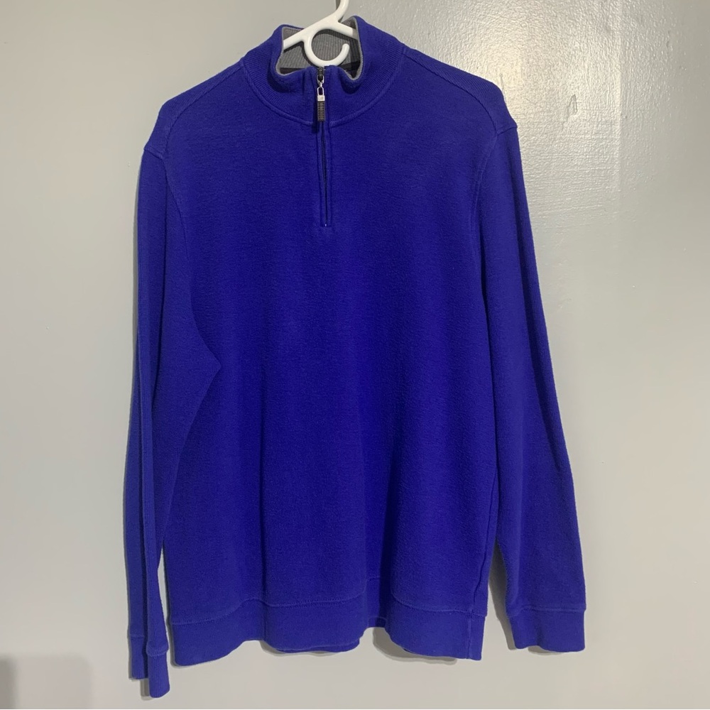 Tasso Elba Men's 100%‎ Cotton Blue fleece 1/4 Zip Pullover Sweater Size L